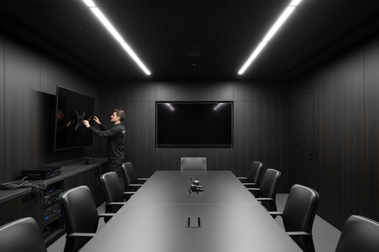 Professionell AV-installation i modernt konferensrum
